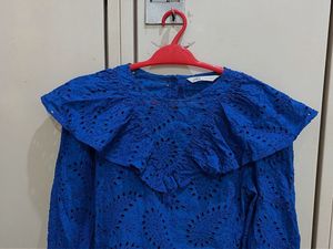 Zara Blue Eyelet Ruffle Top