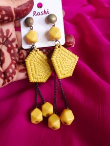 Unique Yellow Beaded Earrings