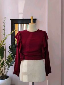 Ruffle Trim Long Sleeve Top