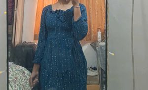 Blue Printed Casual DressSize M