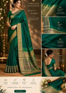 Elegant Teal Saree with Golden Border