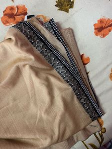 Elegant Beige Saree with Black Border blouse piece