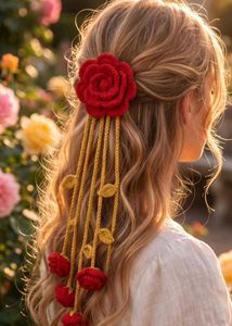 Handmade Crochet Rose Boho Hair Tie 🌹❣️