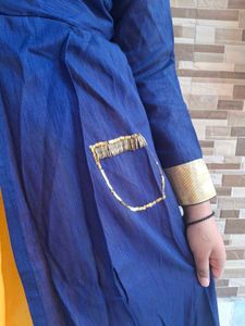Elegant Navy Blue &amp; Gold Kurti with yellow skirt
