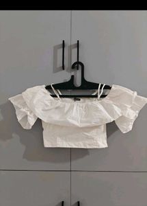 White Off-Shoulder Ruffle Crop Top