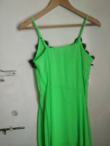 Neon Green Lace Trim Cami Dress