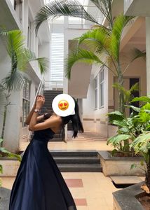 Elegant Navy Blue Strapless Gown