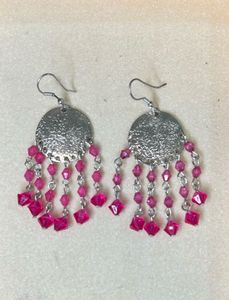 Bohemian Dark Pink Crystal Dangle Earrings