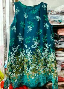 Boho Floral Print Sleeveless Teal Kurta