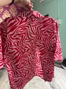 Vibrant Red Zebra Print Button-Up Shirt
