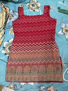 Red Chevron Print Kurta