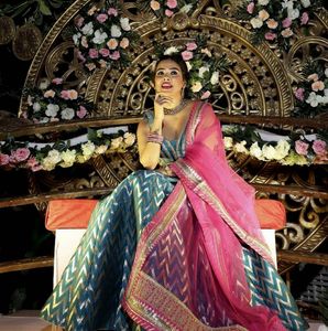 Blue &amp; Golden Strap Lehenga