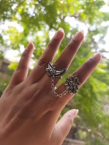 Boho Silver Double Finger Ring