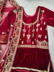 velvet lehnga with kurti and dupatta stitched