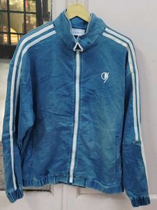 Blue Denim Track Jacket with White Stripes