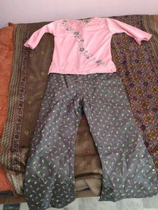 Comfortable Pink & Grey Printed Night Suit