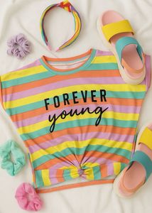 🌈 Forever Young Striped Rainbow Tee 🌈 Top