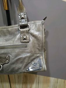 Chic Grey Studded Leather Handbag