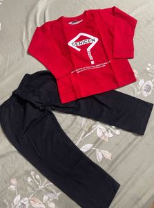 Red Graphic T-Shirt & Black Pants Set
