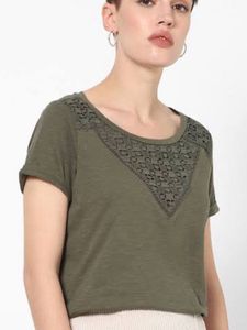 Olive Green Lace Trim T-Shirt