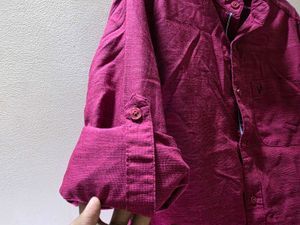 Men's Pink Textured Shirt with Embroidered Logo