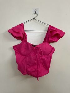 Cute Pink Ruffle Sleeve Corset Top