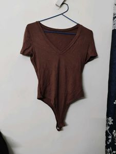 savana brown bodysuit v neck