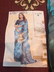 Beautiful Blue Fancy Saree with Floral Print