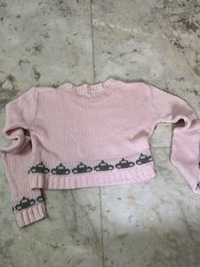 Pink Cropped Sweater with Cute Pattern