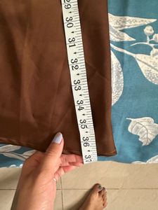 Brown Satin Midi Skirt
