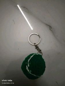 Green KnittedTennis Ball Keychain