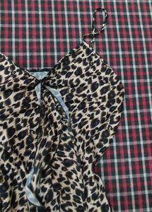 Leopard Print Y2k Asymmetrical Ruffle Top