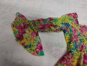 Chic Yellow Floral Bell Sleeve Top