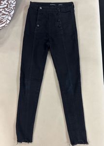 High-Waisted Black Button-Fly Jeans