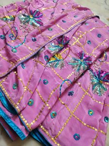 Beautifully Embroidered Pink Saree