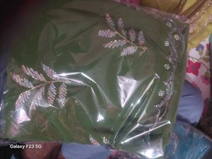 Elegant Olive Green Embroidered Saree