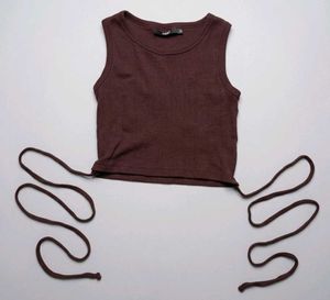 Burgundy Cropped Tank Top with Tie-Up Detail