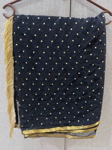Black Saree With Golden Booty