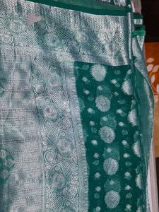 Emerald Green Saree with Silver Border
