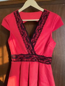 Red Lace Trim Dress