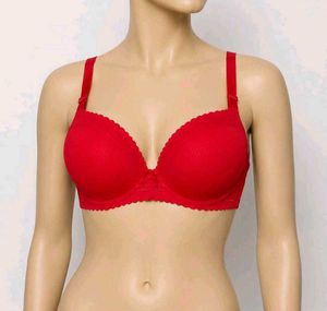 Red Padded Lace Trim Bra
