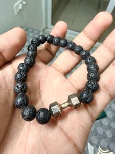 Lava Stone Bracelet with Dumbbell Charm