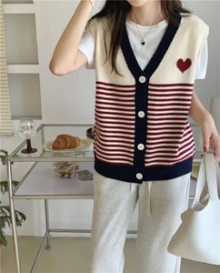 Striped Heart V-Neck Sweater Vest
