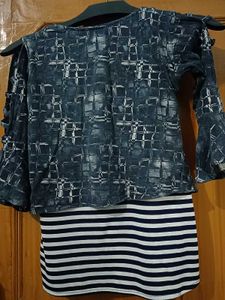 Dark Blue Graphic Print Top