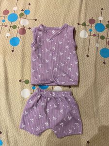 Cute Baby Lilac Ribbed Vest & Shorts Set