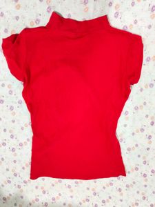 Red High neck Half Sleeve Top