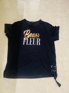 Black sequin "Beau Fleur" T-shirt