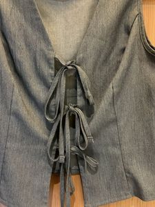 Grey Tie-Front Sleeveless Top/Vest