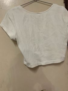 Cream Ribbed Square Neck Crop Top