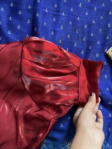 Elegant Red Silk Blouse with Puff Sleeves